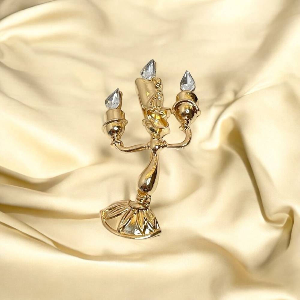 Vintage Style Lumiere Candlestick Elegant Golden-Tone Brooch Pin